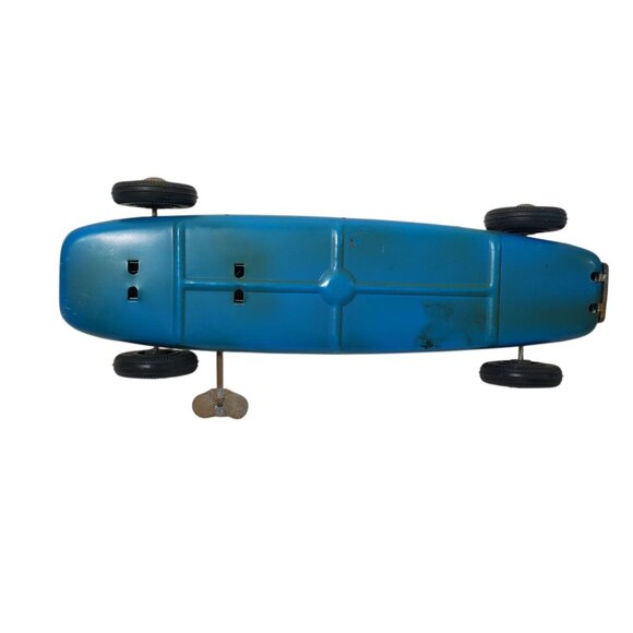 Vintage 1955 Tin Lithographed Wind-Up Indy Race Car #1 Toy Driver Blue Red WORKS - Picture 7 of 7